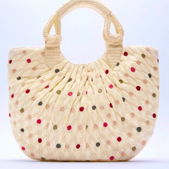 ZARA BNWT Polka Dot Knit Shopper Bag - Picture 1 of 4